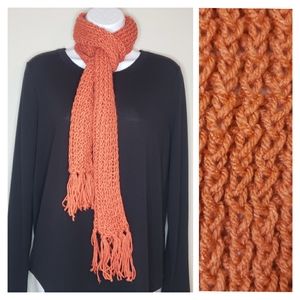Orange Handcrafted Crochet Scarf with Fringe Edges